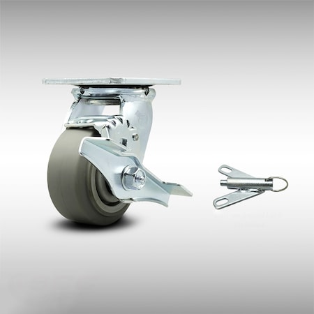 Service Caster 4 Inch SS Thermoplastic Rubber Caster with Roller Bearing and Brake/Swivel Lock SCC-SS30S420-TPRRF-TLB-BSL